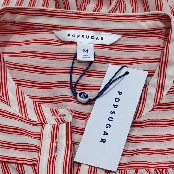 NEW Popsugar Red and White Candy Striper Long Sleeve Blouse Top Size M - Picture 6 of 9